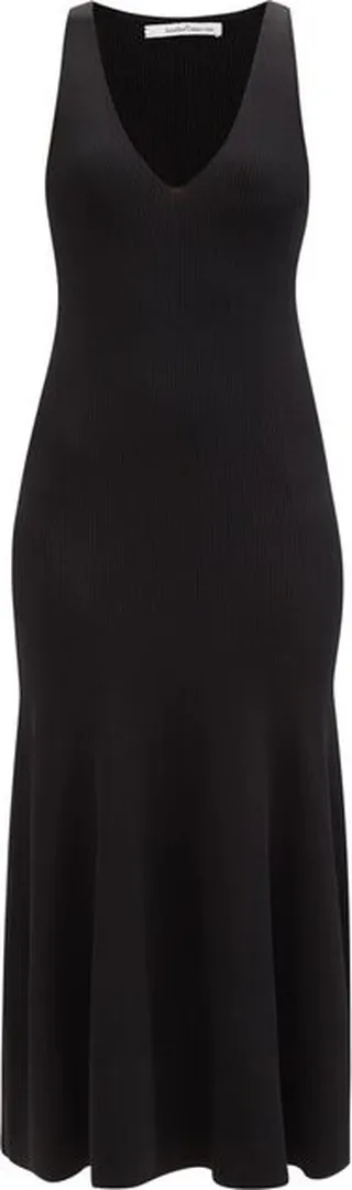 V-neckline Ribbed Midi Dress