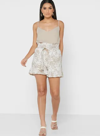 Belt Detail Printed Shorts