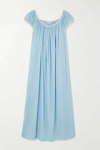 Pour Les Femmes - Crown Lace-trimmed Cotton Nightdress - Blue
