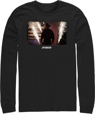Men's Professional Bull Riders Cowboy Sparkler Scene Long Sleeve Shirt - Black - Large