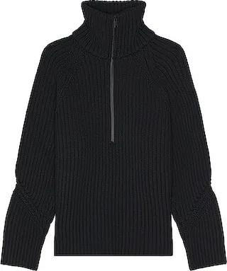 Zegna Wool and Nylon Zip Mock Sweater in Black