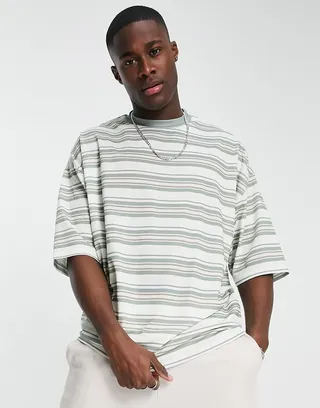 ASOS DESIGN oversized stripe T-shirt in green