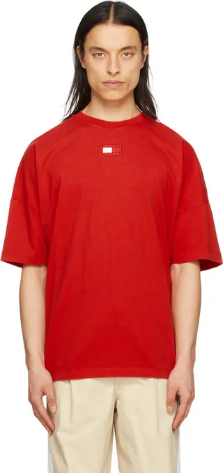 Tommy Jeans Red Embroidered T-Shirt