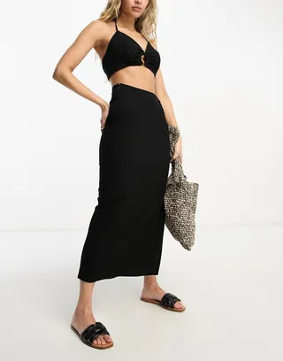 4th & Reckless onyx beach ring side midi skirt in black - part of a set