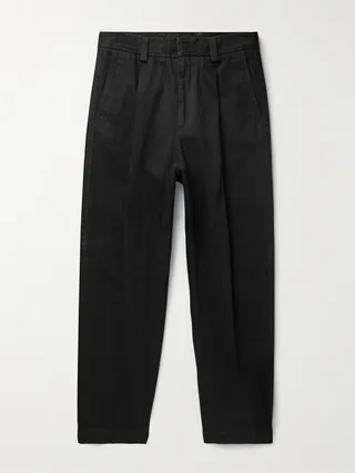 Straight-Leg Pleated Denim Trousers
