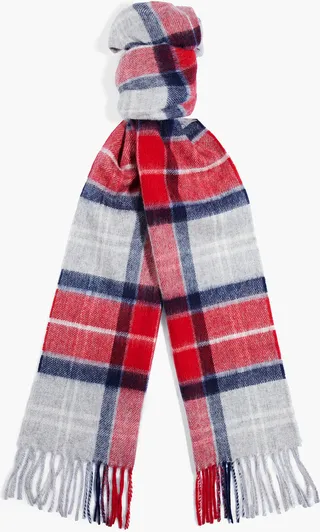 Fringed checked wool and cashmere-blend scarf