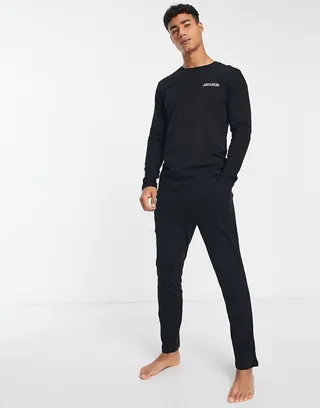 Jack & Jones lounge pants and long sleeve T-shirt set in black