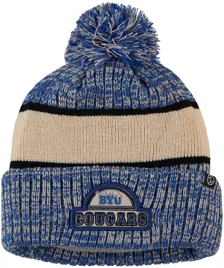Men's Zephyr Royal and Cream Byu Cougars Brighton Cuffed Knit Hat with Pom