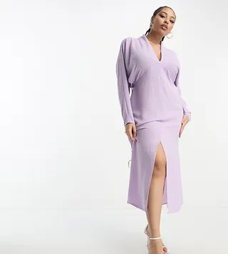 ASOS DESIGN Curve plunge neck batwing midi dress in lilac