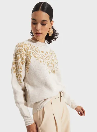 Crew Neck Patterned Sweater