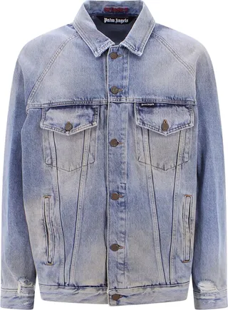 Denim loose jacket with worn-out effect