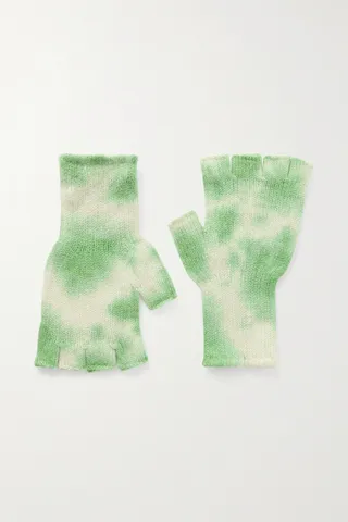 The Elder Statesman - Tie-dyed Cashmere Fingerless Gloves - Green