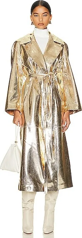 NOUR HAMMOUR Plaza Coat in Metallic Gold