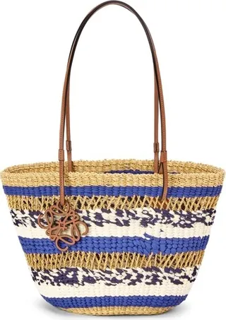 X Paula's Ibiza Elephant Grass Basket Tote Natural And Blue