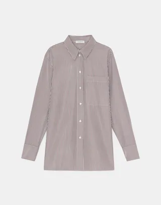 Petite Naval Stripe Organic Cotton Poplin Button Front Shirt