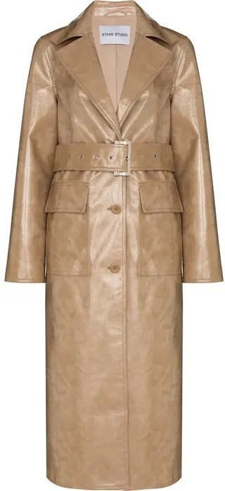 Vada faux-leather single-breasted coat