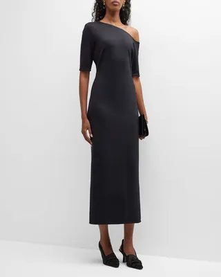 One-Shoulder Short-Sleeve Midi Dress