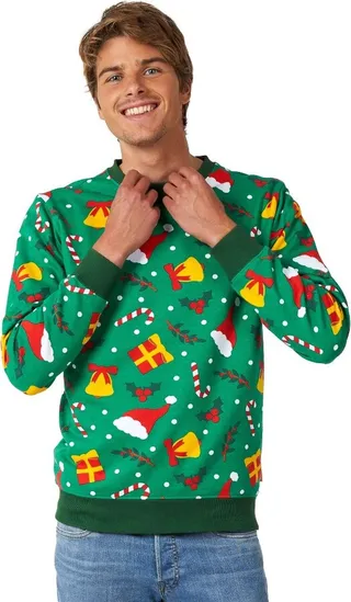 OppoSuits Men's Christmas Sweater - Holiday Greenish - Green - Size: 3XL