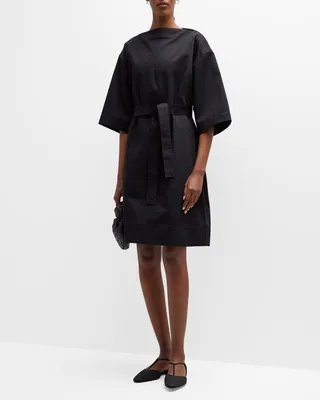 Tie-Waist Cotton Short-Sleeve Dress