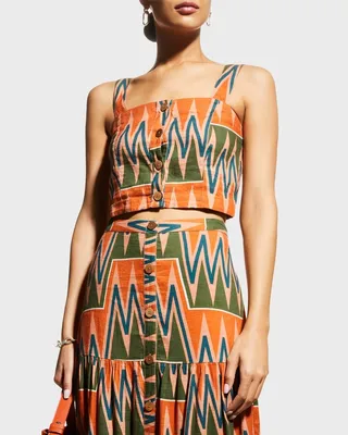 Tiffany Abstract Button-Front Cropped Tank Top