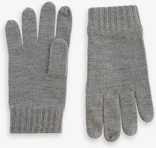 Mens Fawn Grey Heather Logo-embroidered Merino-wool Knit Gloves