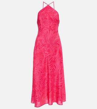 Opal silk halterneck midi dress