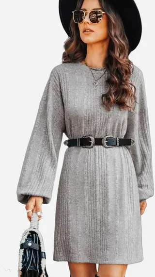 Women's Jersey Knit Drop Sleeve Dress - Cupshe-S-Gray