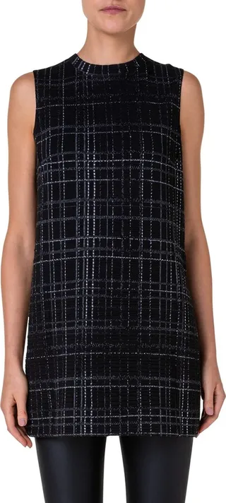 Metallic Check Sleeveless Tunic Top