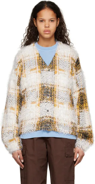 Stüssy White & Yellow Plaid Cardigan