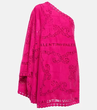 Cutwork one-shoulder cotton-blend minidress