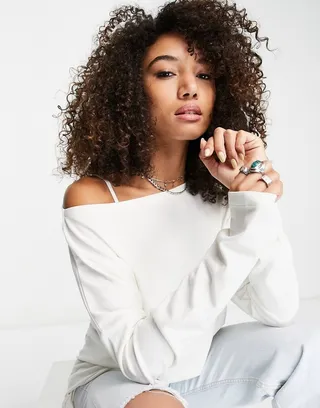 AllSaints Rita long sleeve t-shirt in white