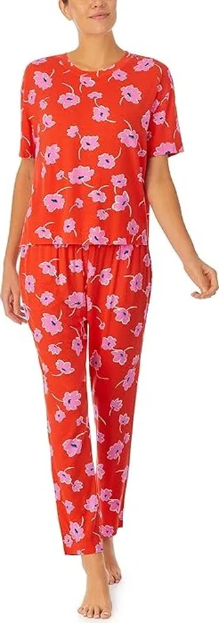 Sanctuary Short Sleeve Tee Cropped PJ Set (Red Floral) Women's Pajama Sets