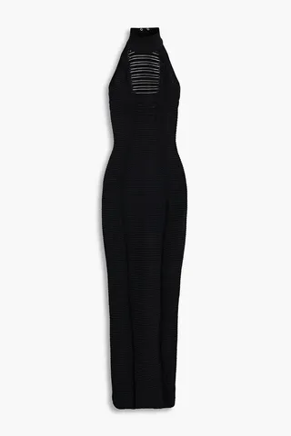 Burnout-effect knitted halterneck maxi dress