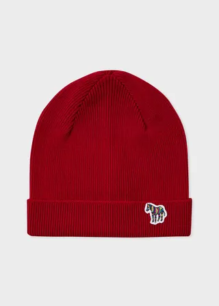 Red Wool Zebra Logo Beanie Hat