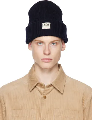 A.P.C. Blue Rolled Brim Beanie