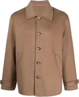 Long-Sleeve Button-Up Wool Jacket