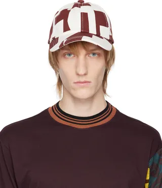 Dries Van Noten Burgundy & White Giles Cap