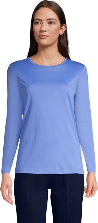 Lands' End Women's Tall Relaxed Supima Cotton Long Sleeve Crewneck T-Shirt - X Large Tall - Chicory Blue