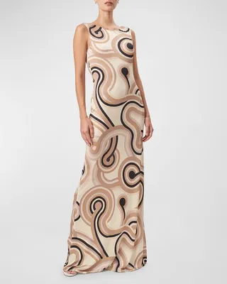 Tobi Sleeveless Swirl-Print Jersey Maxi Dress