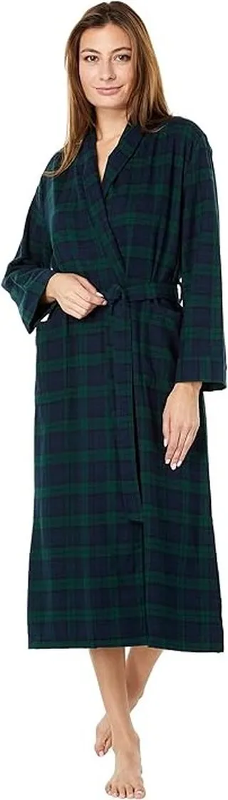 L.L.Bean Petite Scotch Plaid Flannel Robe Unlined Plaid (Black Watch) Women's Robe