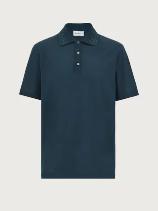 Ferragamo Men Polo with embroidered collar Blue