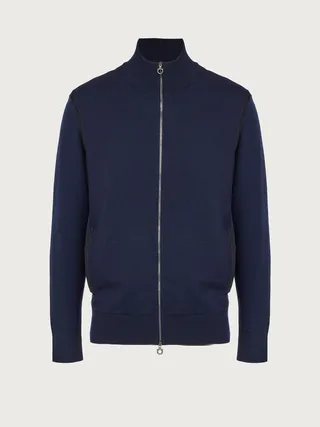 Ferragamo Men Wool cardigan with nubuck details Blue