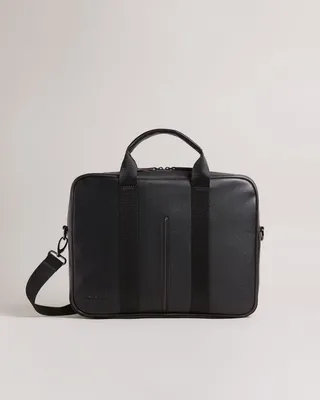 Faux Leather Document Bag in Black
