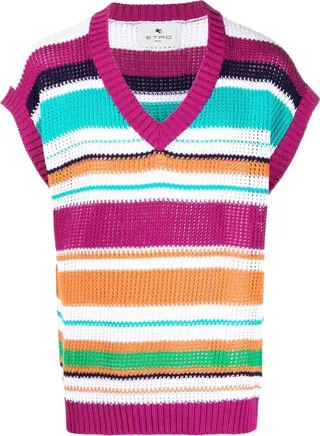 Striped Jacquard Crochet Sleeveless Jumper