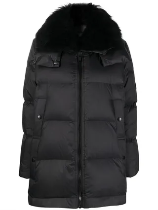 lambswool-trim A-line down jacket