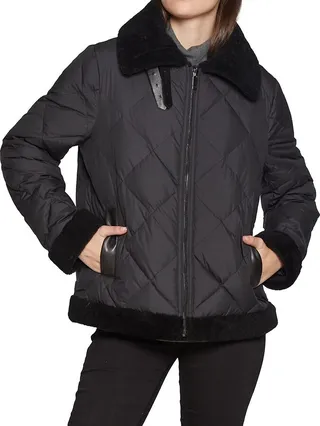 Shearling And Down Quilted Moto Jacket