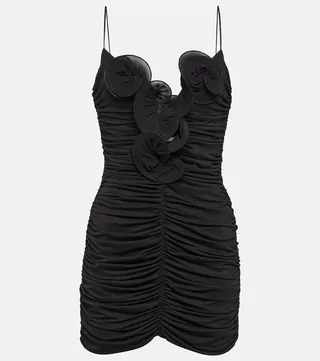 Floral-applique ruched minidress