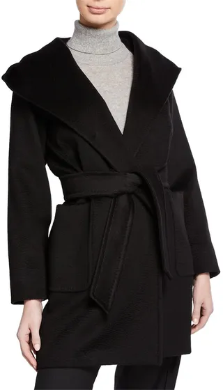 Rialto Camel Hair Belted Short Hooded Coat