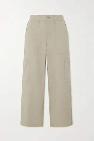 AGOLDE - Daria Utility Cropped Cotton-blend Poplin Wide-leg Pants - Neutrals