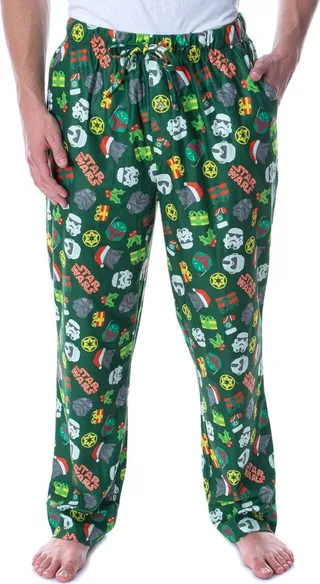 Star Wars Mens' Holly Jolly Helmet Toss Print Lounge Pajama Pants (4X) Green